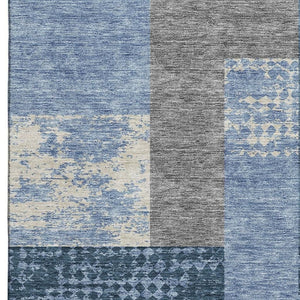 HomeRoots 10' X 14' Denim Blue Geometric Area Rug - Stylish, Washable, UV-Protected for Busy Homes & Pets 674934