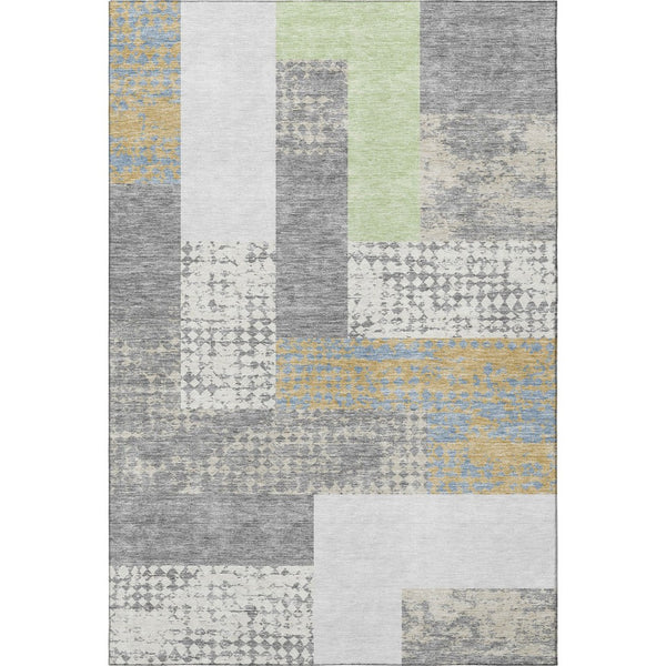 HomeRoots 5' X 8' Stylish Gray Gold & Mint Green Geometric Area Rug - Washable, UV Protected & Pet Friendly! 674936