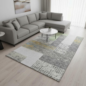 HomeRoots 8' X 10' Modern Gray Gold Mint Green Geometric Area Rug - Washable, UV Protected for Busy Homes 674938
