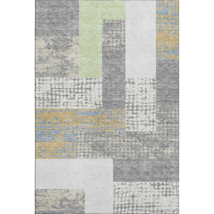 HomeRoots 8' X 10' Modern Gray Gold Mint Green Geometric Area Rug - Washable, UV Protected for Busy Homes 674938