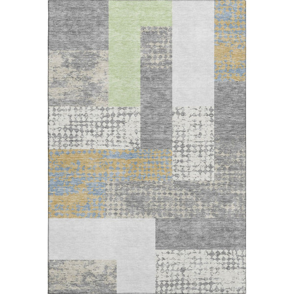 HomeRoots 8' X 10' Modern Gray Gold Mint Green Geometric Area Rug - Washable, UV Protected for Busy Homes 674938