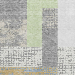 HomeRoots 8' X 10' Modern Gray Gold Mint Green Geometric Area Rug - Washable, UV Protected for Busy Homes 674938