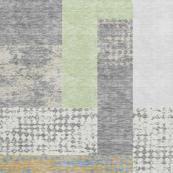 HomeRoots 8' X 10' Modern Gray Gold Mint Green Geometric Area Rug - Washable, UV Protected for Busy Homes 674938