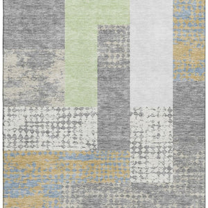 HomeRoots 8' X 10' Modern Gray Gold Mint Green Geometric Area Rug - Washable, UV Protected for Busy Homes 674938