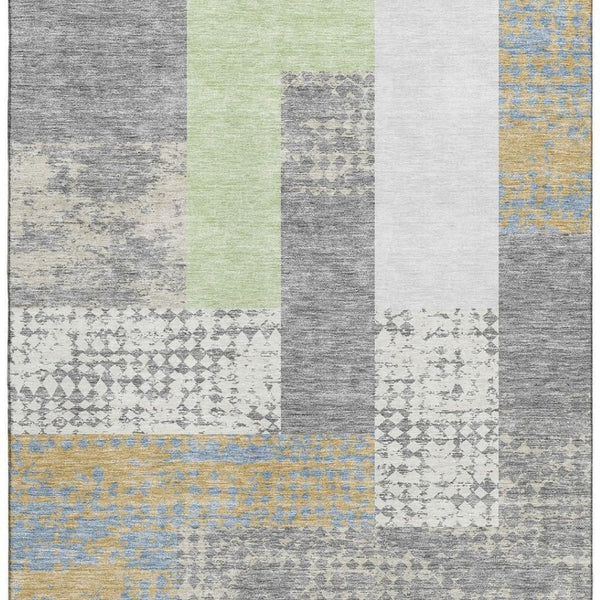 HomeRoots 8' X 10' Modern Gray Gold Mint Green Geometric Area Rug - Washable, UV Protected for Busy Homes 674938