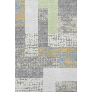 HomeRoots 9' X 12' Geometric Washable Area Rug in Gray, Gold & Mint Green - Durable, Stain Resistant & UV Protected 674939