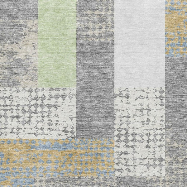 HomeRoots 10' Geometric Washable Area Rug in Gray, Gold & Mint Green - UV Protected, Durable for High Traffic Spaces 674940