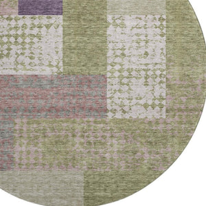 HomeRoots 8' Green Ivory And Purple Geometric Round Rug - Washable, UV-Protected, Stylish & Durable Floor Accent 674943