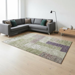 HomeRoots 10' Stylish Geometric Area Rug in Green, Ivory, & Purple - Washable, UV Protected, Durable Design 674946