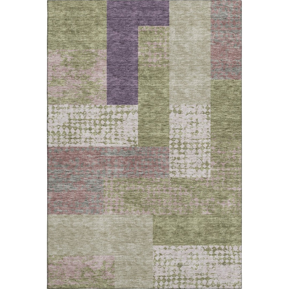 HomeRoots 10' Stylish Geometric Area Rug in Green, Ivory, & Purple - Washable, UV Protected, Durable Design 674946