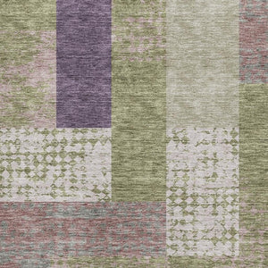 HomeRoots 10' Stylish Geometric Area Rug in Green, Ivory, & Purple - Washable, UV Protected, Durable Design 674946