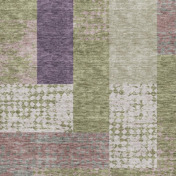 HomeRoots 10' Stylish Geometric Area Rug in Green, Ivory, & Purple - Washable, UV Protected, Durable Design 674946
