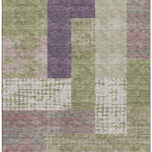 HomeRoots 10' Stylish Geometric Area Rug in Green, Ivory, & Purple - Washable, UV Protected, Durable Design 674946