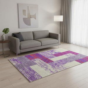 HomeRoots 5' X 8' Contemporary Lavender and Orange Geometric Washable Area Rug with UV Protection & Style 674948