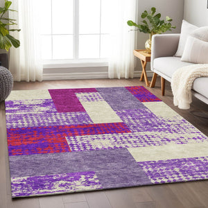 HomeRoots 5' X 8' Contemporary Lavender and Orange Geometric Washable Area Rug with UV Protection & Style 674948