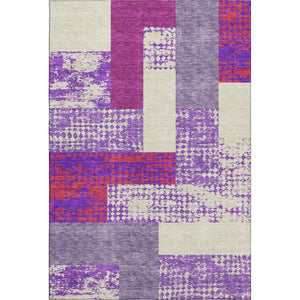 HomeRoots 5' X 8' Contemporary Lavender and Orange Geometric Washable Area Rug with UV Protection & Style 674948