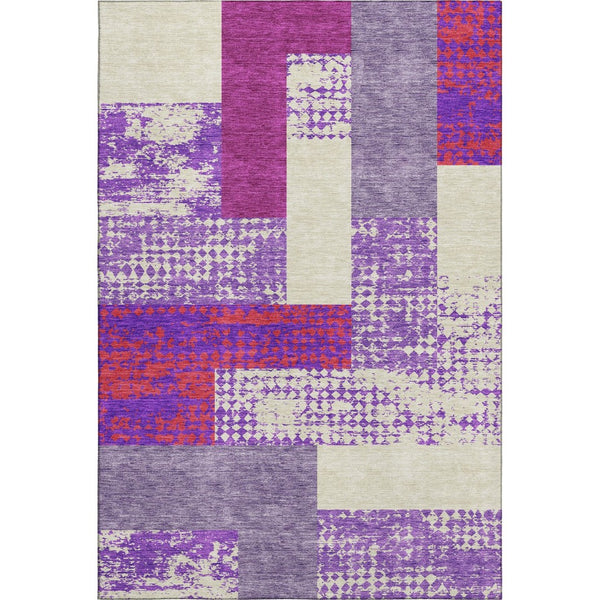 HomeRoots 5' X 8' Contemporary Lavender and Orange Geometric Washable Area Rug with UV Protection & Style 674948