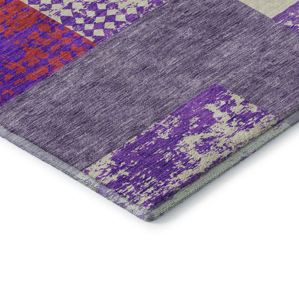 HomeRoots 5' X 8' Contemporary Lavender and Orange Geometric Washable Area Rug with UV Protection & Style 674948