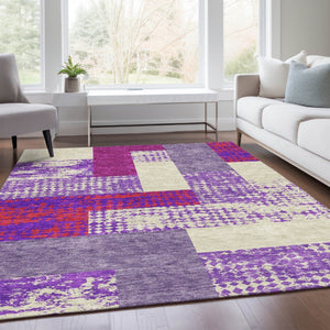 HomeRoots 5' X 8' Contemporary Lavender and Orange Geometric Washable Area Rug with UV Protection & Style 674948