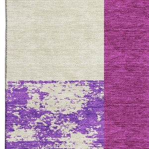 HomeRoots 5' X 8' Contemporary Lavender and Orange Geometric Washable Area Rug with UV Protection & Style 674948