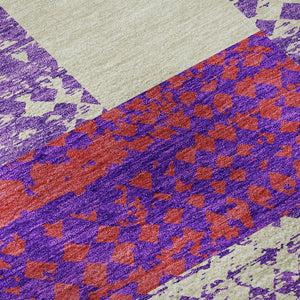 HomeRoots 8' Modern Lavender, Ivory & Orange Geometric Washable Round Rug with UV Protection & Easy Care 674949