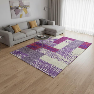 HomeRoots 8' X 10' Stylish Lavender, Ivory & Orange Geometric Area Rug with Stain Resistance & UV Protection 674950