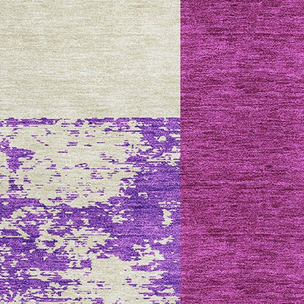 HomeRoots 10' X 14' Durable Lavender, Ivory & Orange Geometric Area Rug - Washable, Stain Resistant & UV Protected 674952