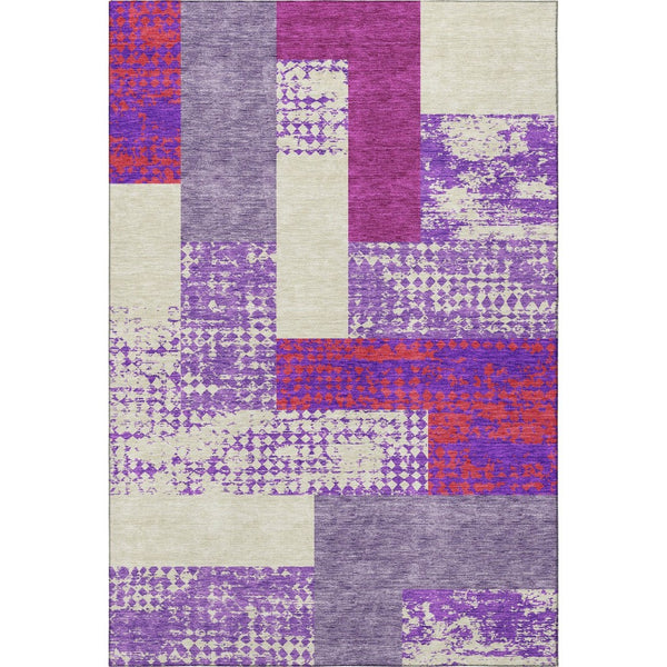 HomeRoots 10' X 14' Durable Lavender, Ivory & Orange Geometric Area Rug - Washable, Stain Resistant & UV Protected 674952