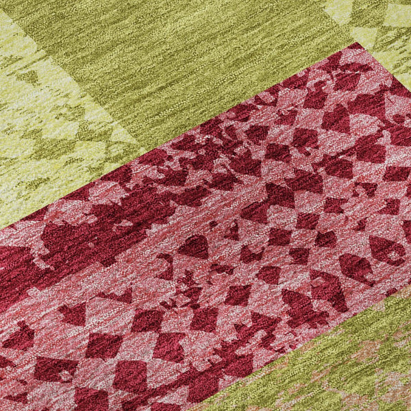 HomeRoots 8' Vibrant Lime Green and Pink Geometric Washable Round Rug with UV Protection for Modern Spaces 674955