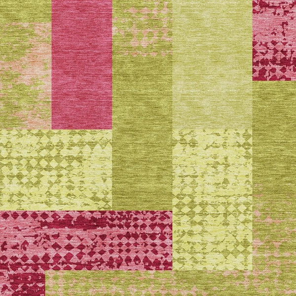 HomeRoots 8' X 10' Vibrant Lime Green & Pink Geometric Area Rug - Washable, UV Protected, Perfect for High-Traffic Spaces 674956