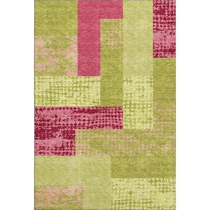 HomeRoots 9' X 12' Vibrant Lime Green & Pink Geometric Washable Area Rug - UV Protected & Stain Resistant! 674957