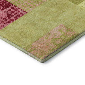 HomeRoots 9' X 12' Vibrant Lime Green & Pink Geometric Washable Area Rug - UV Protected & Stain Resistant! 674957
