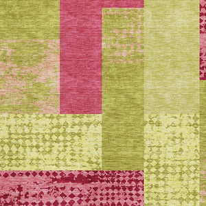 HomeRoots 10' X 14' Vibrant Lime Green & Pink Geometric Area Rug - Washable, UV Protected, Durable & Stylish 674958