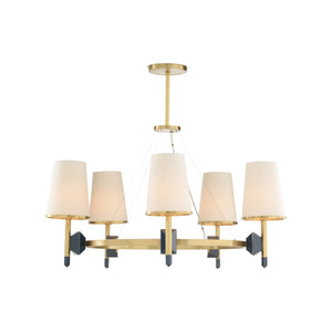 Wildwood Zuri Antique-Brass Chandelier With Blue Accents — 36" Sculpted Arms, Geometric Modern Dining Light 67496