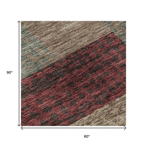 HomeRoots 5' X 8' Stylish Coffee & Merlot Geometric Area Rug - Washable, UV Protected, Durable for Busy Homes 674960