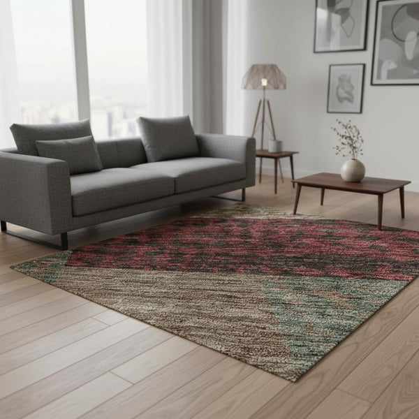 HomeRoots 5' X 8' Stylish Coffee & Merlot Geometric Area Rug - Washable, UV Protected, Durable for Busy Homes 674960
