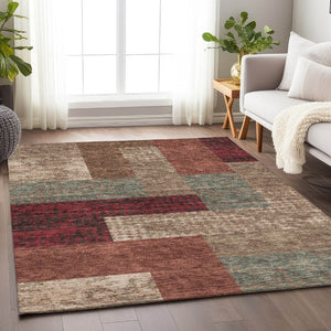 HomeRoots 8' X 10' Geometric Area Rug in Coffee & Merlot - Washable, UV-Protected, Durable for High-Traffic Areas 674962