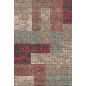 HomeRoots 8' X 10' Geometric Area Rug in Coffee & Merlot - Washable, UV-Protected, Durable for High-Traffic Areas 674962