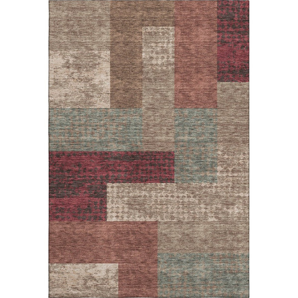 HomeRoots 8' X 10' Geometric Area Rug in Coffee & Merlot - Washable, UV-Protected, Durable for High-Traffic Areas 674962