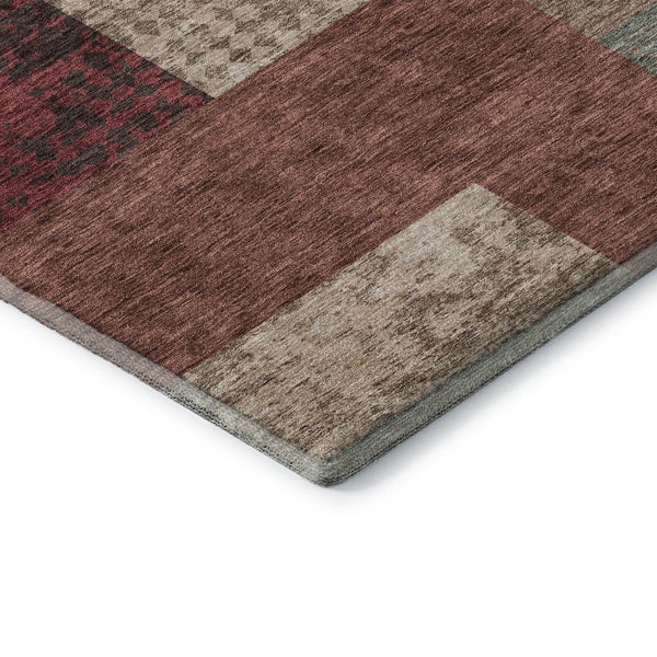 HomeRoots 8' X 10' Geometric Area Rug in Coffee & Merlot - Washable, UV-Protected, Durable for High-Traffic Areas 674962