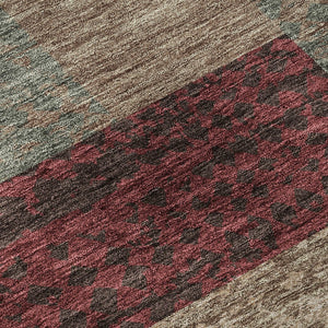 HomeRoots 8' X 10' Geometric Area Rug in Coffee & Merlot - Washable, UV-Protected, Durable for High-Traffic Areas 674962