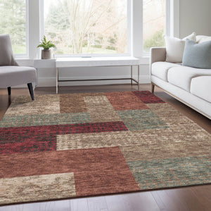HomeRoots 8' X 10' Geometric Area Rug in Coffee & Merlot - Washable, UV-Protected, Durable for High-Traffic Areas 674962