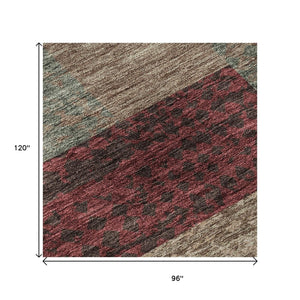 HomeRoots 8' X 10' Geometric Area Rug in Coffee & Merlot - Washable, UV-Protected, Durable for High-Traffic Areas 674962