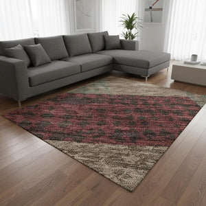 HomeRoots 8' X 10' Geometric Area Rug in Coffee & Merlot - Washable, UV-Protected, Durable for High-Traffic Areas 674962