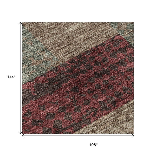 HomeRoots 9' X 12' Geometric Coffee & Merlot Washable Area Rug - Durable, Stain Resistant, UV Protected Design 674963