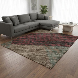 HomeRoots 9' X 12' Geometric Coffee & Merlot Washable Area Rug - Durable, Stain Resistant, UV Protected Design 674963