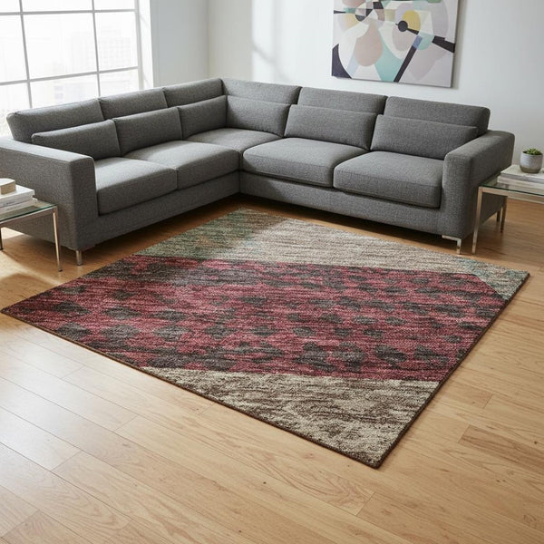 HomeRoots 10' Geometric Washable Area Rug in Coffee & Merlot - UV Protection, Stain-Resistant & Stylish Design 674964