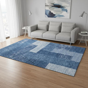 HomeRoots 5' X 8' Navy Blue Geometric Area Rug – Stylish, Washable, Stain-Resistant, UV Protected for Any Room 674966