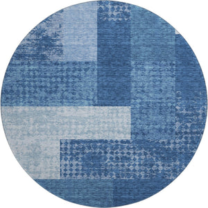 HomeRoots 8' Navy Blue Geometric Round Rug - Washable, UV Protected, Durable, Easy-Care for High Traffic Areas 674967