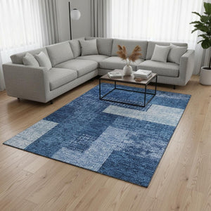 HomeRoots 8' X 10' Navy Blue & Ivory Geometric Area Rug - Washable, UV Protected & Ideal for High-Traffic Rooms 674968